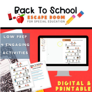 Back To School Escape Room Special Education Autism Adapted BTS Special Ed