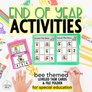 Bees Math Task boxes for special education | counting special ed file folders