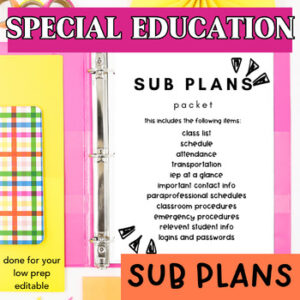 Special Education Teacher Sub Plans Special Ed Substitute Binder Editable