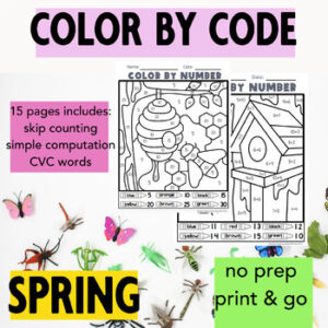 Spring Color By Numbers Pack Add Subtract Color by Code CVC words & counting - Image 2